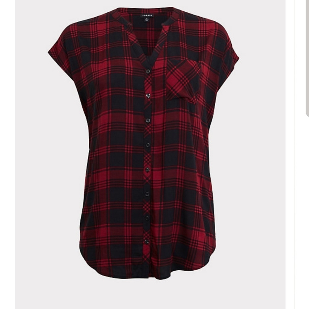 Torrid size 2 DARK RED PLAID CHALLIS DOLMAN TUNIC